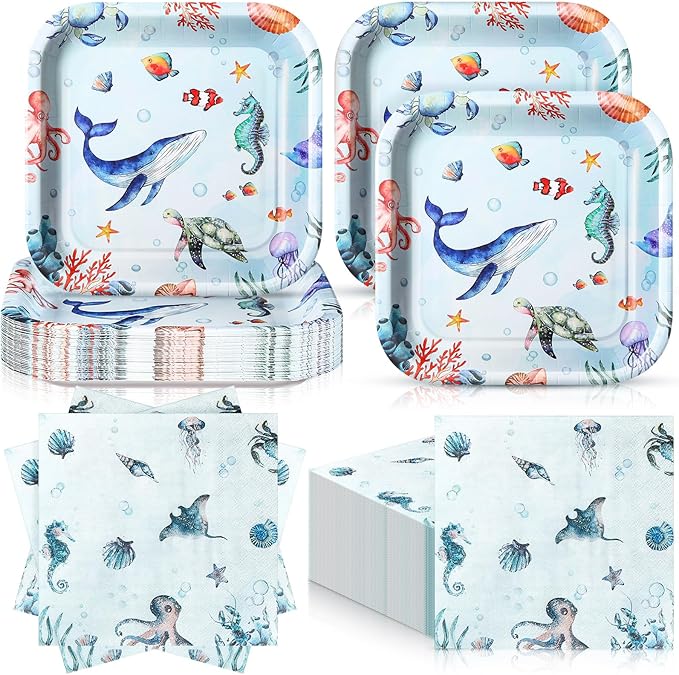 72 Pcs Under The Sea Plates and Napkins Set Serve 36 7 Square Paper