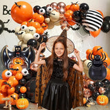120 Pcs Halloween Orange and Black Balloon Arch Spider Bat Pumpkin
