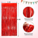 Red Metallic Tinsel Foil Fringe Curtains, 2 Pack 3.3x8.3 Feet Party