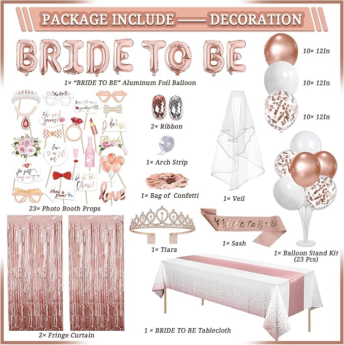 274 Pcs Rose Gold Bridal Shower Decorations Bachelorette Party