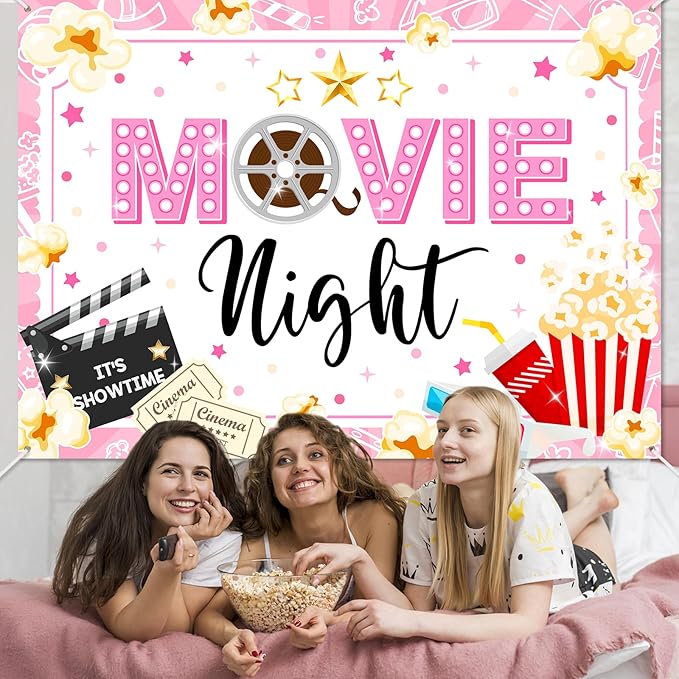 Movie Night Backdrop for Girls Pink Movie Theme