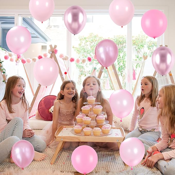 Pink Balloons Set, 60 Packs 12 Inch Metallic Chrome Pink Pearl
