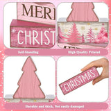 4 Pcs Christmas Table Decoration Wooden Pink Christmas Tree