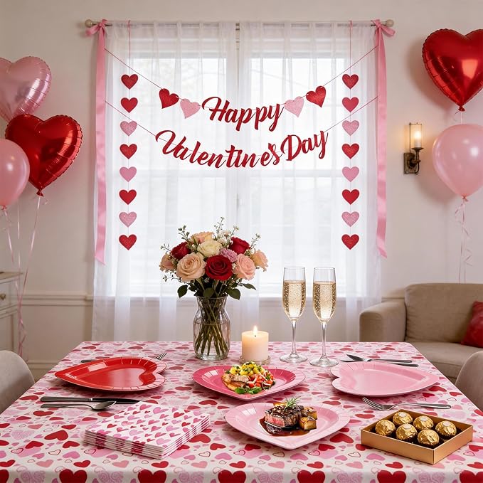 Valentine's Day Party Supplies Set Romantic Pink Heart Paper Plates
