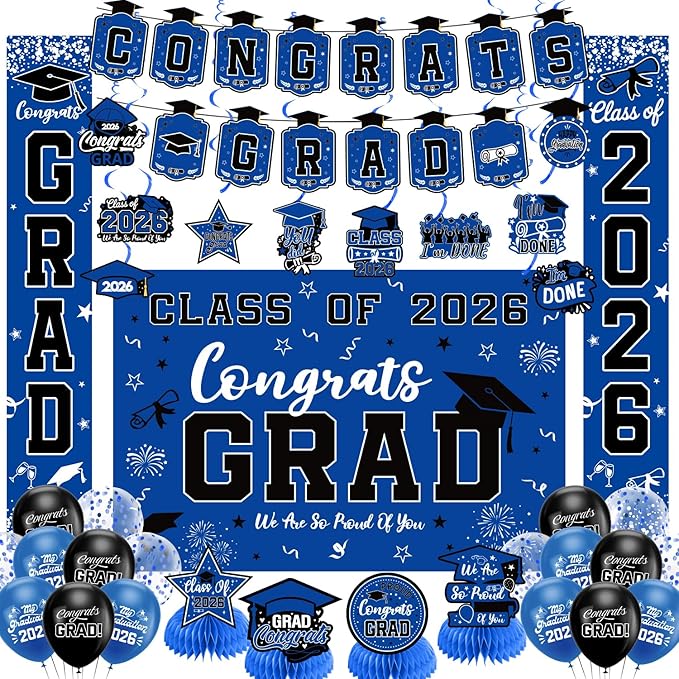 Graduation Decorations 2026 Blue Set, Congrats Grad Decor Set with