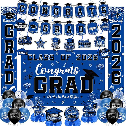 Graduation Decorations 2026 Blue Set, Congrats Grad Decor Set with