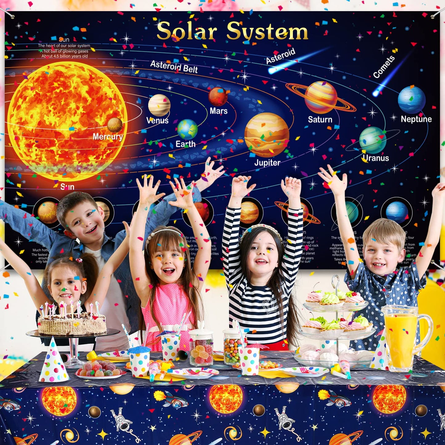 Sumind 6 Pieces Space Tablecloth Decorations Plastic Outer Solar