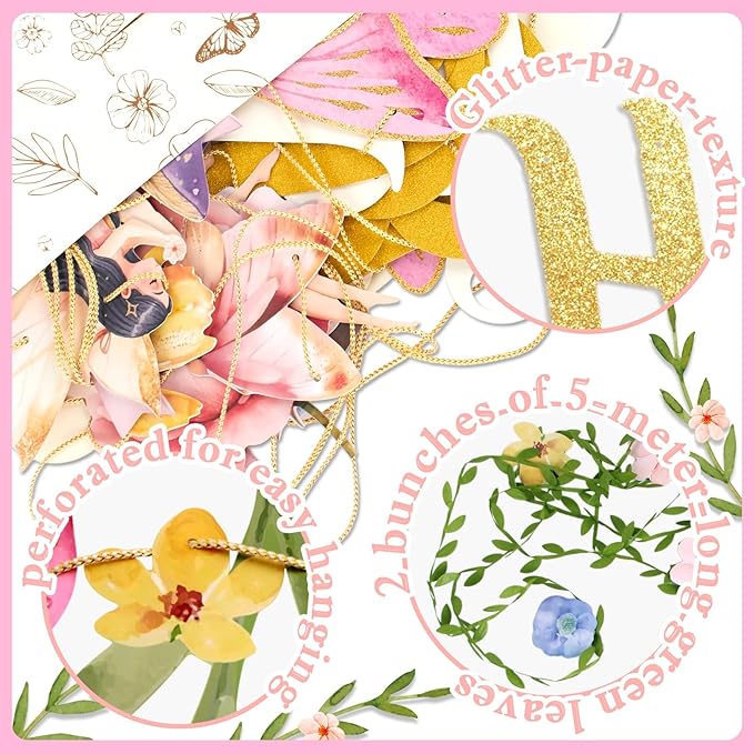 Fairy Birthday Banner Floral Party Decor Fairy First Birthday Party
