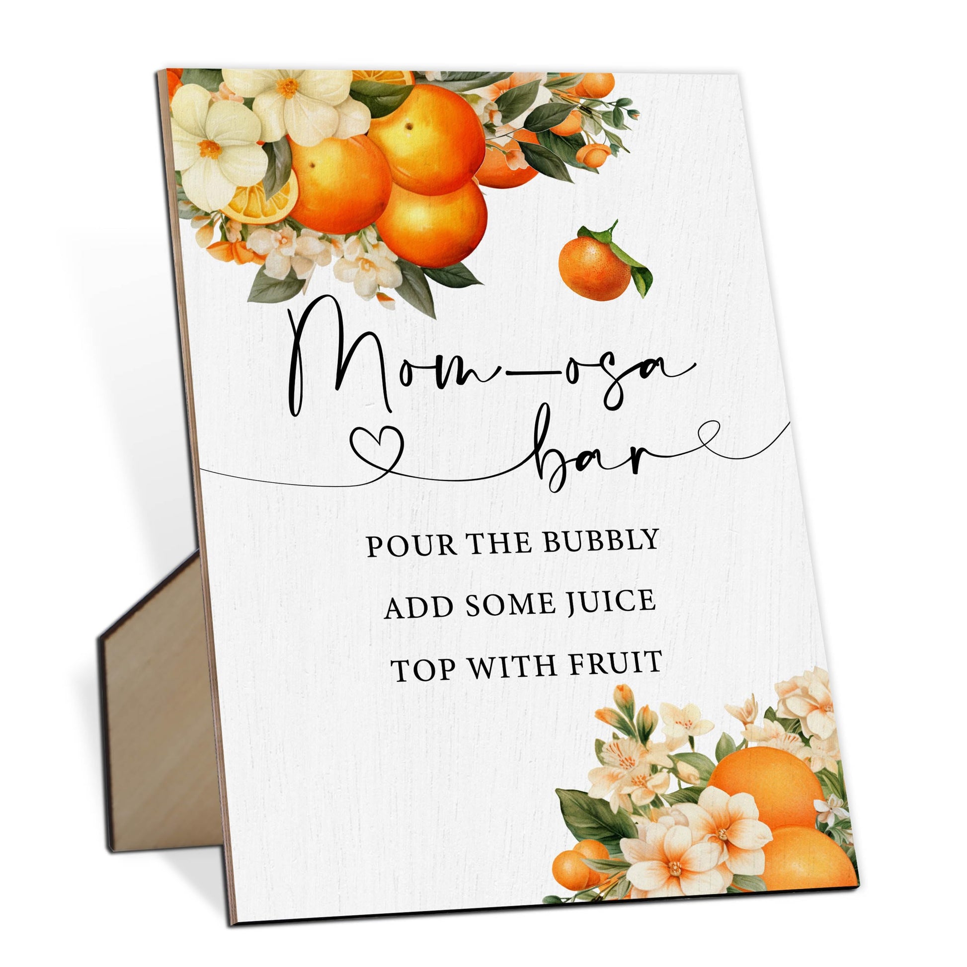 Mom-osa Bar Baby Shower Sign, Orange Citrus Gender Neutral Tabletop