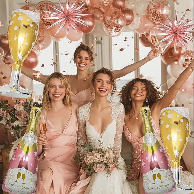 91 Pcs Rose Gold Balloons Huge Explosion Star Balloons Champagne