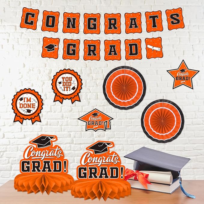 Orange Themed 2026 Graduation Decorations Set - Congrats Grad Banner,