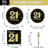 96 Pcs 21st Birthday Party Supplies for 24 Guests Cheers to 21 Years