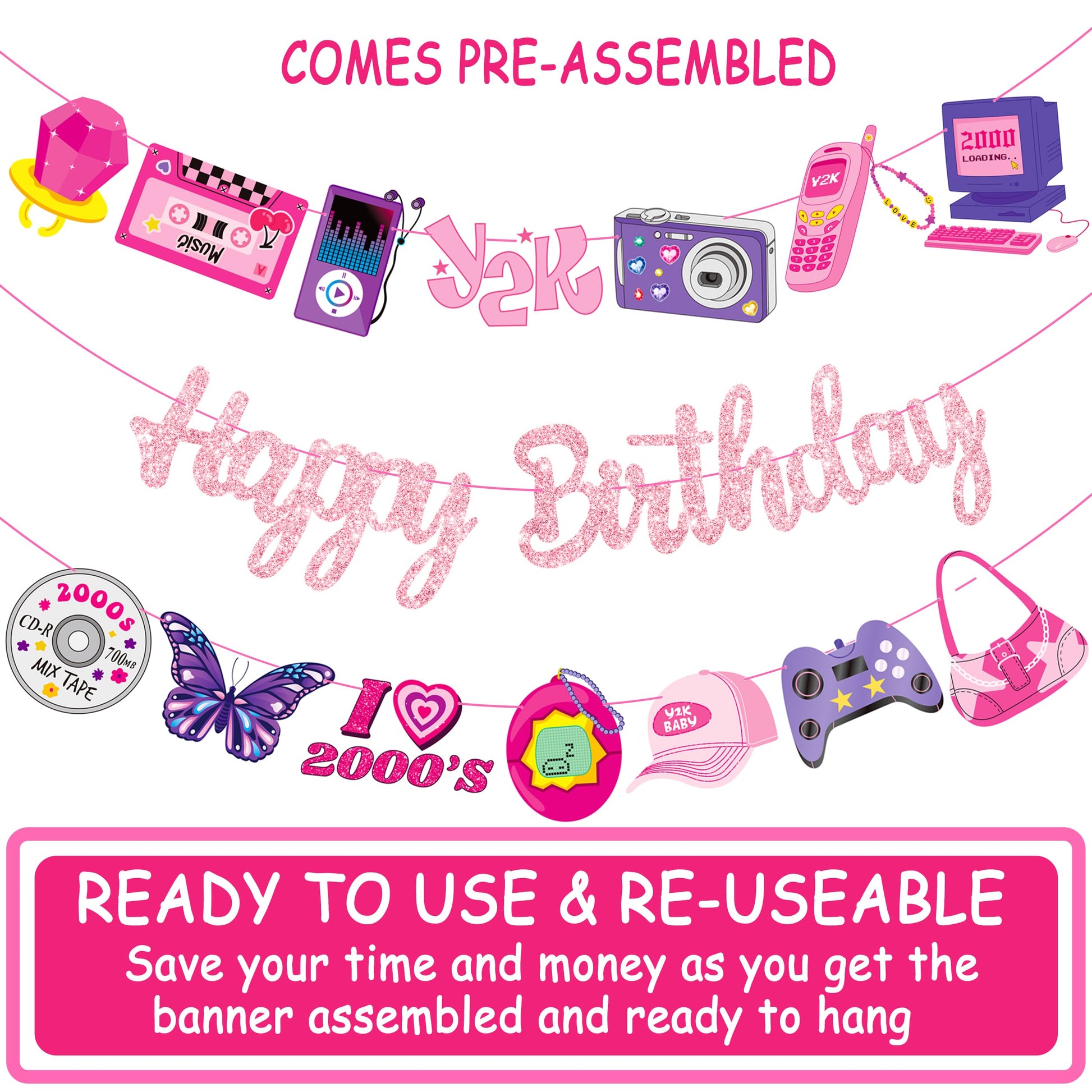 Y2k 2000s Birthday Party Banners Hot Girls Pink Birthday Party