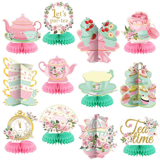 Liliful 12 Pcs Tea Party Decorations Floral Teapot Honeycomb