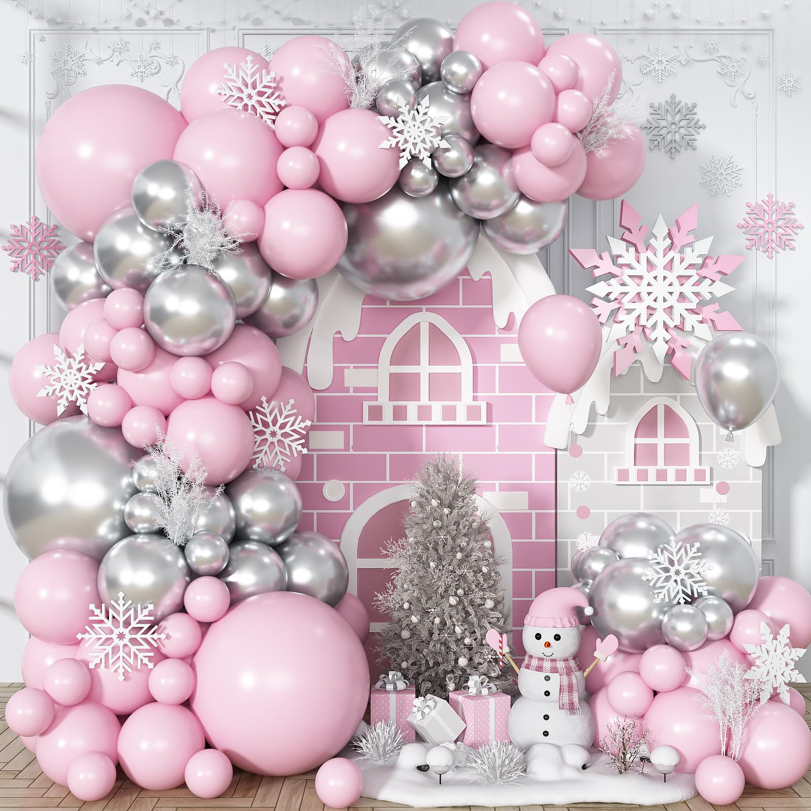 Pink and Silver Balloon Arch Kit, Metallic Silver Macaron Pink Balloon
