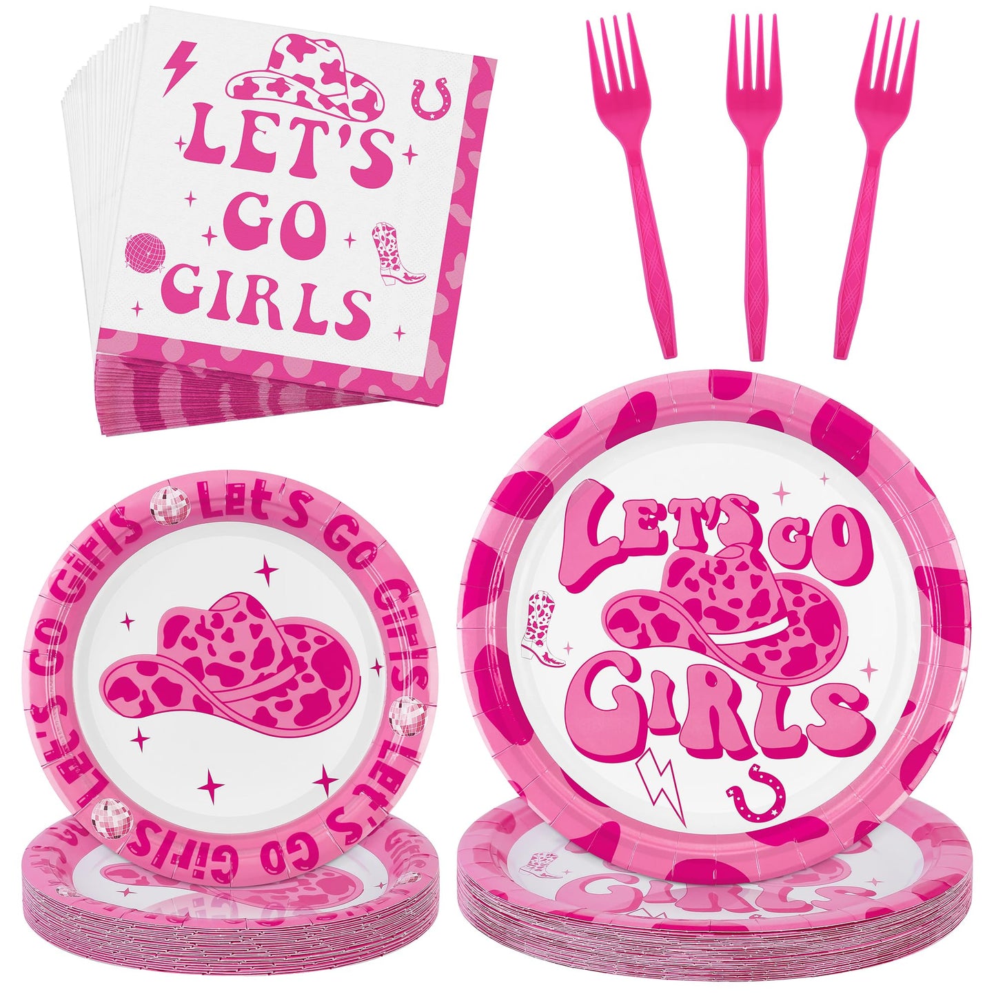 durony 96 Pieces Let's Go Girls Party Tableware Serve 24 Guests