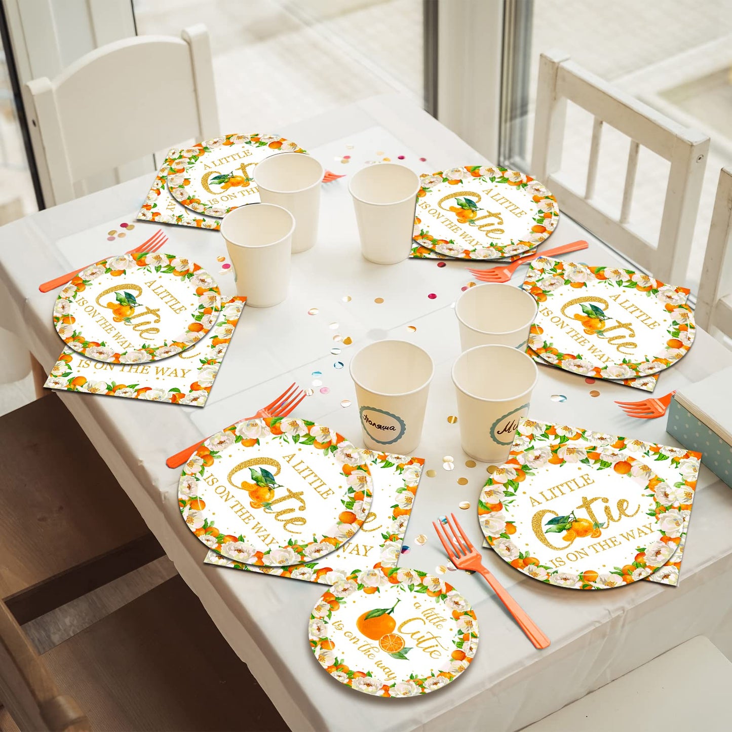 Kepeel 96 Pcs Little Cutie Baby Shower Party Plates and Napkins Set, A