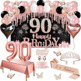90th Birthday Decorations for Women 49pcs Black Rose Gold Black