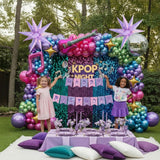 Purple hot pink Blue Green Balloon Arch Garland Kit with Banner