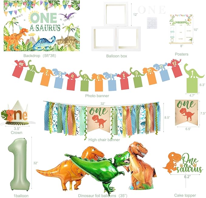One a Saurus Birthday Decorations Dinosaur 1st Birthday Party