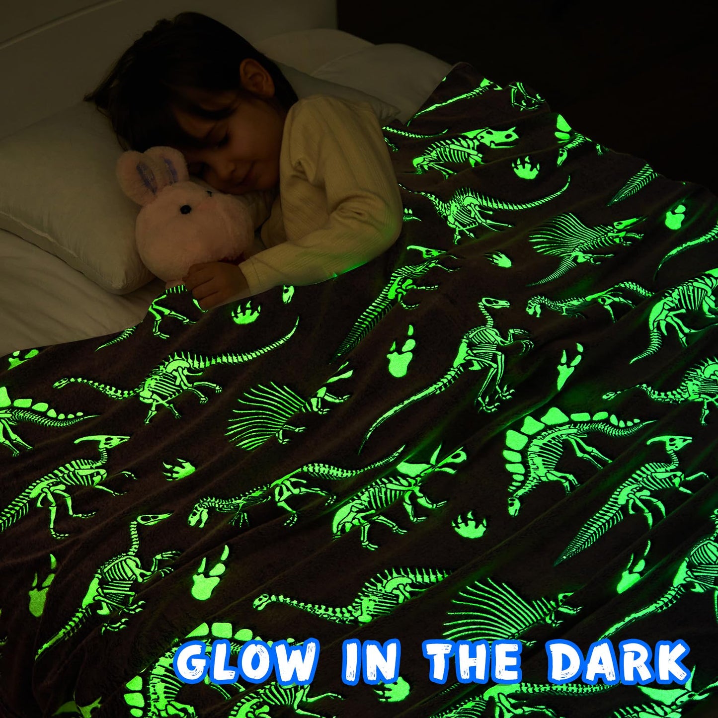 inhand Dinosaur Blanket for Kids Glow in the Dark Blanket Christmas