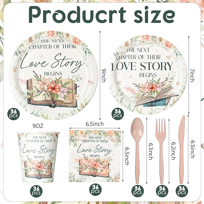 252 Pcs Next Chapter Love Bridal Shower Party Tableware Set Included