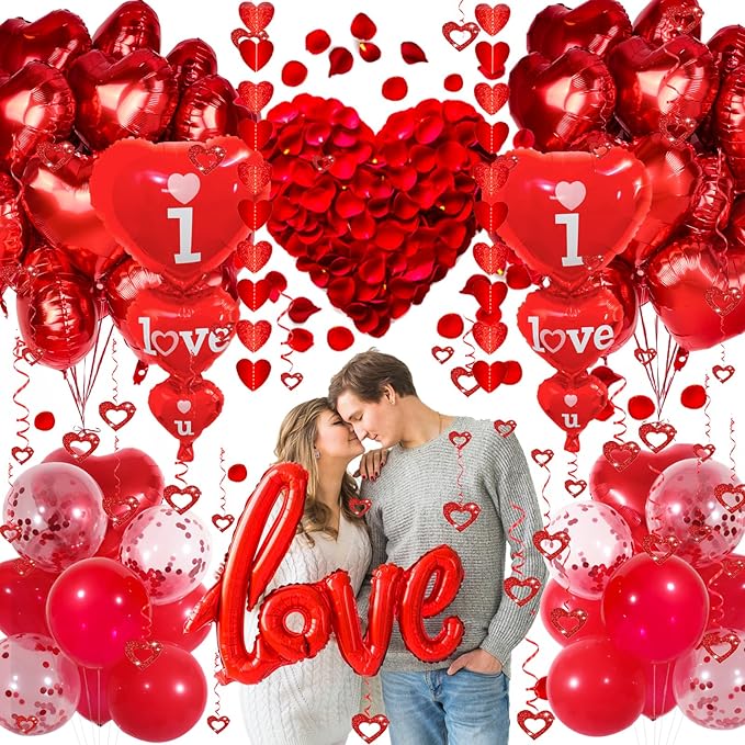 Valentines Day Decorations Set I Love You Balloons and Red