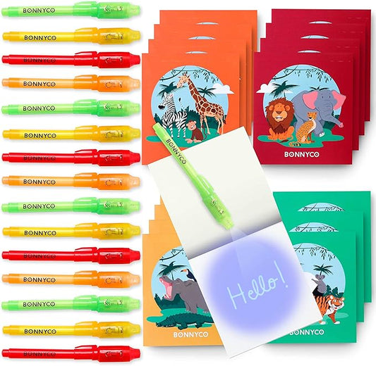 Invisible Ink Pen and Notebook Pack of 16 BONNYCO Safari Party