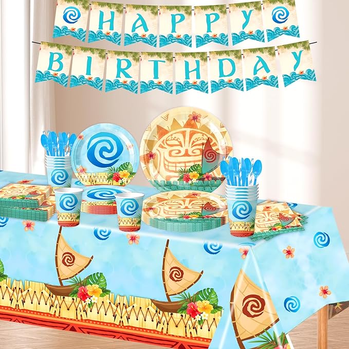 170PCS Tropical Birthday Party Supplies Hawaiian Luau Tableware Set