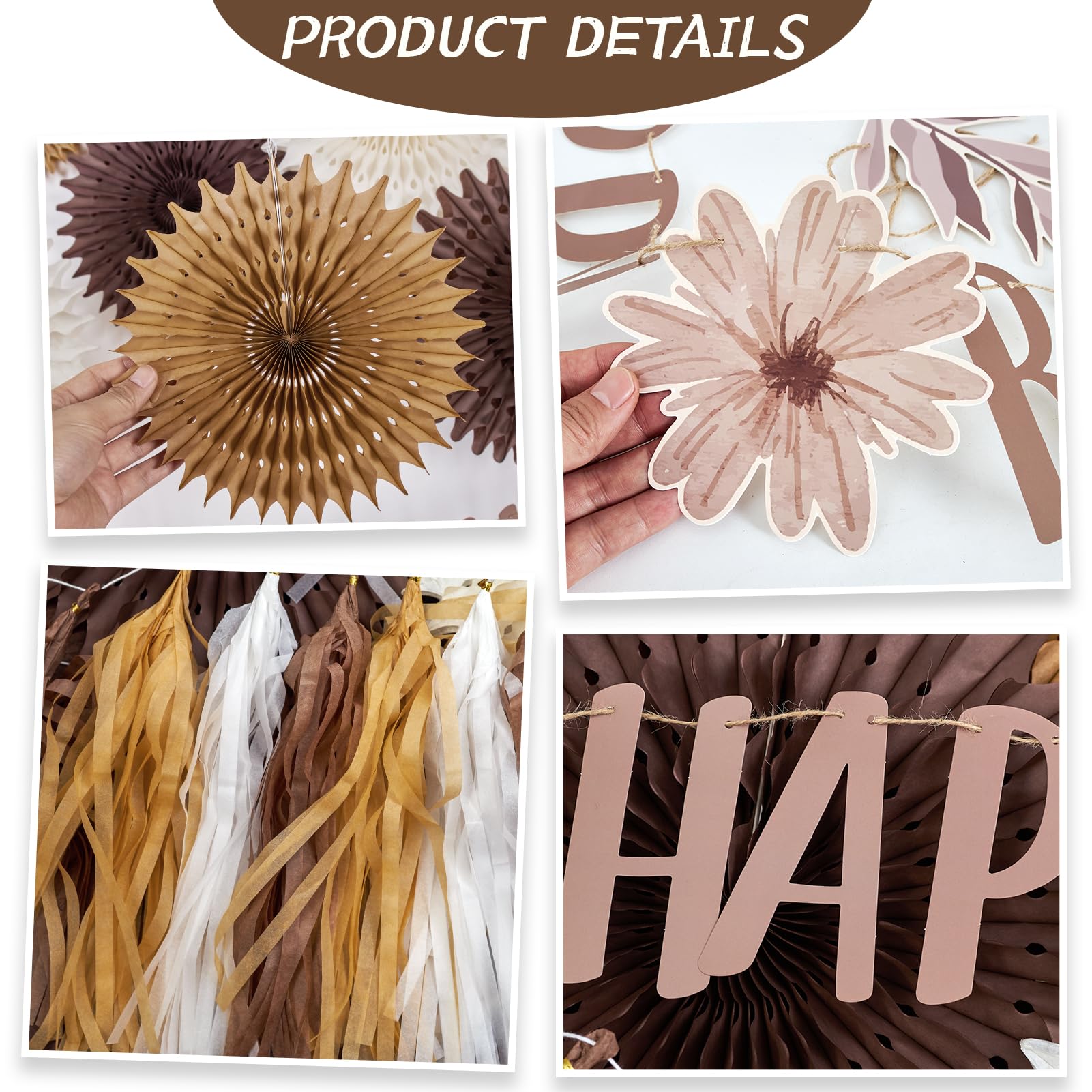 Brown Birthday Party Decorations for Women Neutral Boho Happy Banner