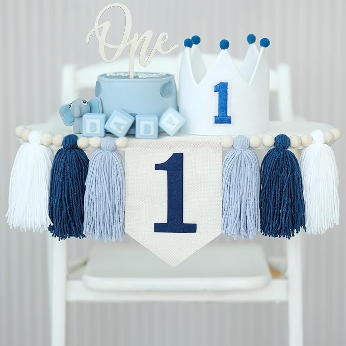 1st Birthday Decoration Blue And White High Chair Banner For Boy