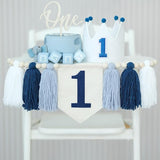 1st Birthday Decoration Blue And White High Chair Banner For Boy