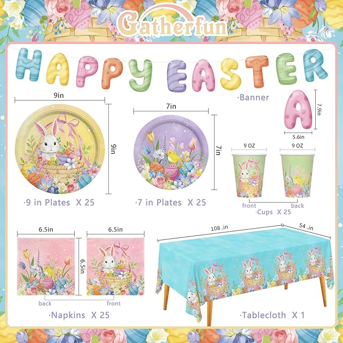 Happy Easter Supplies Kit for 25 Guests Easter Bunny Decorations