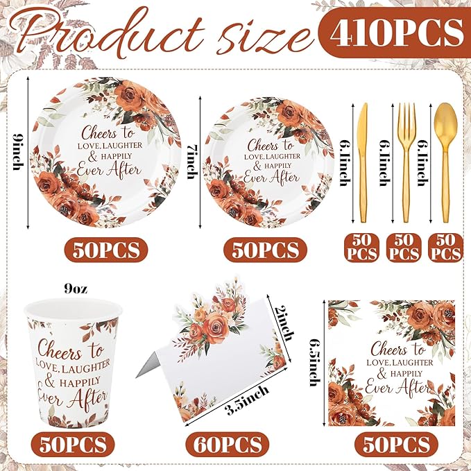410 Pcs Terracotta Floral Wedding Decorations Fall Paper Plates and
