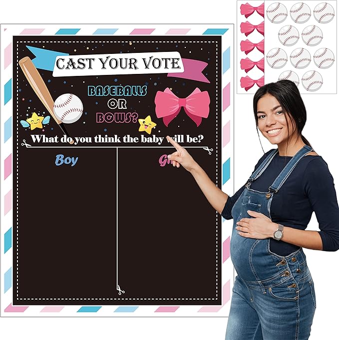 Baseball or Bows Gender Reveal Games for Guests Cast Your Vote