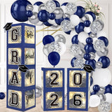 Navy Blue Graduation Decorations 2026 Set of 4 Grad Balloon Boxes
