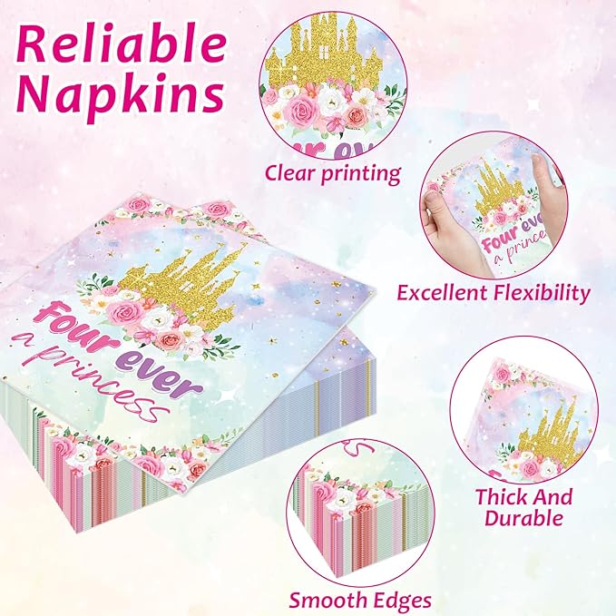 96Pcs Princess Birthday Party Supplies Four Ever a Princess Plate