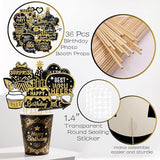 JOJO FLY 36 Pcs Birthday Photo Booth Props Kit, Black and Gold Party