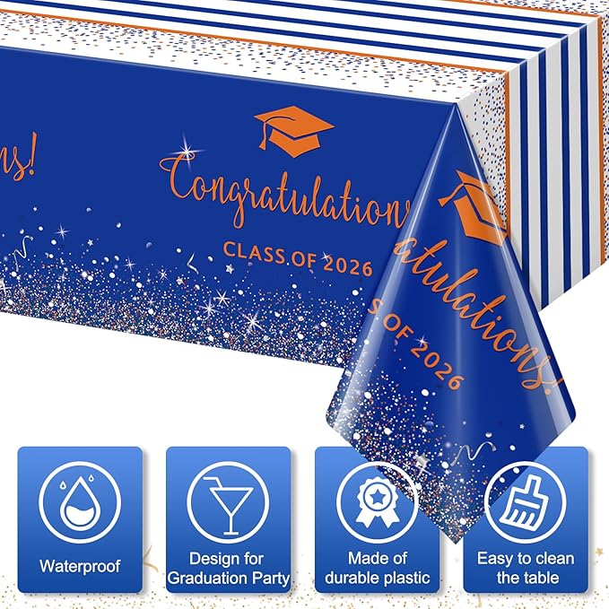 3pcs Pack Class of 2026 Graduation Tablecloths Foil Dot Plastic