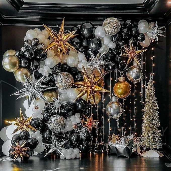 PartyWoo Black and Gold Balloon Arch Kit Garland 140pcs Different