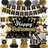 22Pcs Retirement Party Decorations for Men Women Black and Gold