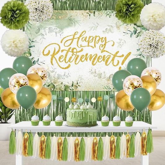 Sage Green Retirement Party Decorations Happy Retirement Banner Foil