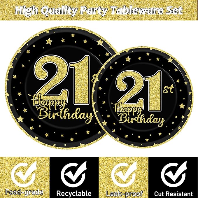 96 Pcs 21st Birthday Party Supplies for 24 Guests Cheers to 21 Years