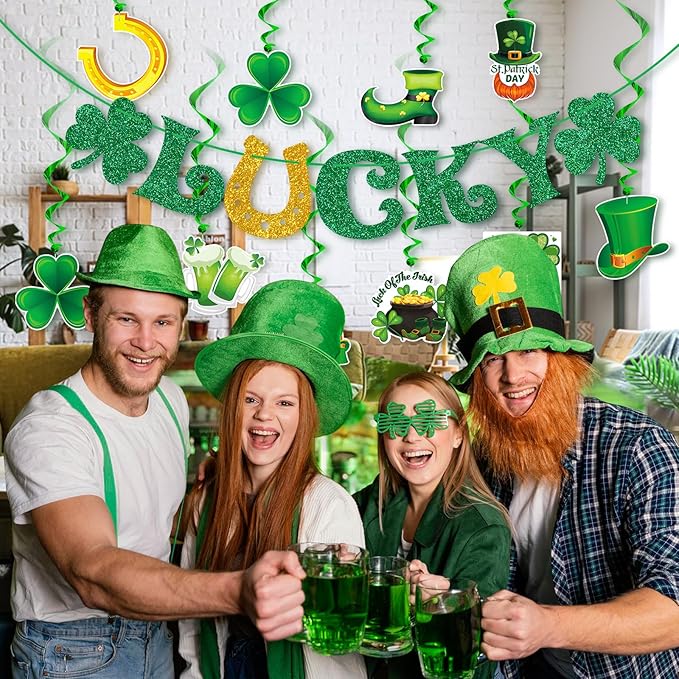 St Patrick's Day Decorations Kit with Banner 10 Hanging Swirls NO