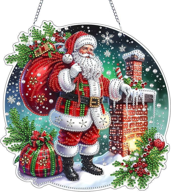 VODAPYC Christmas Diamond Art Hanging Kit for Adults, DIY Double