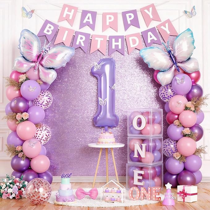1st Birthday Decorations for Girls, 40 Inch Purple Number 1 Balloon,