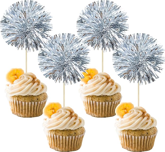 Gyufise 30Pcs Foil Firework Cupcake Toppers Sparkle Tinsel Cake #26