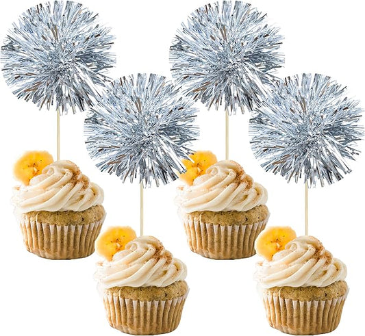 Gyufise 30Pcs Foil Firework Cupcake Toppers Sparkle Tinsel Cake #26