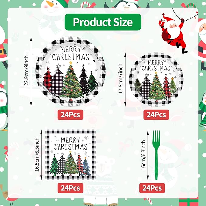 96 Pieces Christmas Tree Tableware Party Supplies Black and White