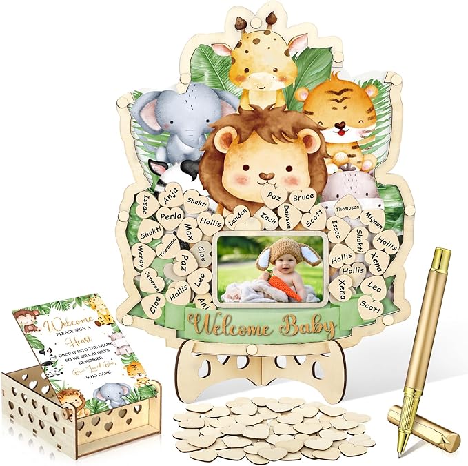 63 Pcs Safari Animal Baby Shower Guest Book Alternatives Set Baby